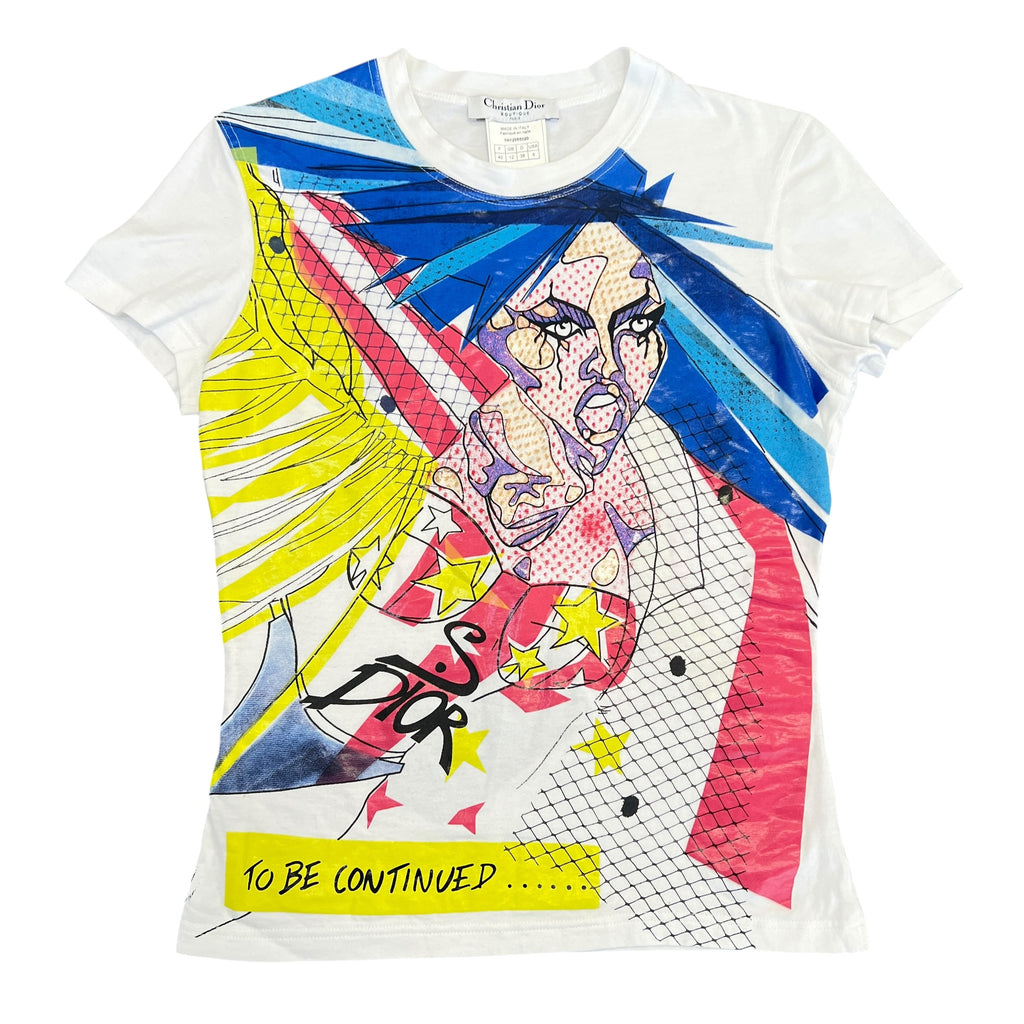 JOHN GALLIANOジョンガリアーノ 04AW ショルダーメッシュTシャツ Christian Dior 2001SS John Galliano Anime Graphic T-Shirt 38