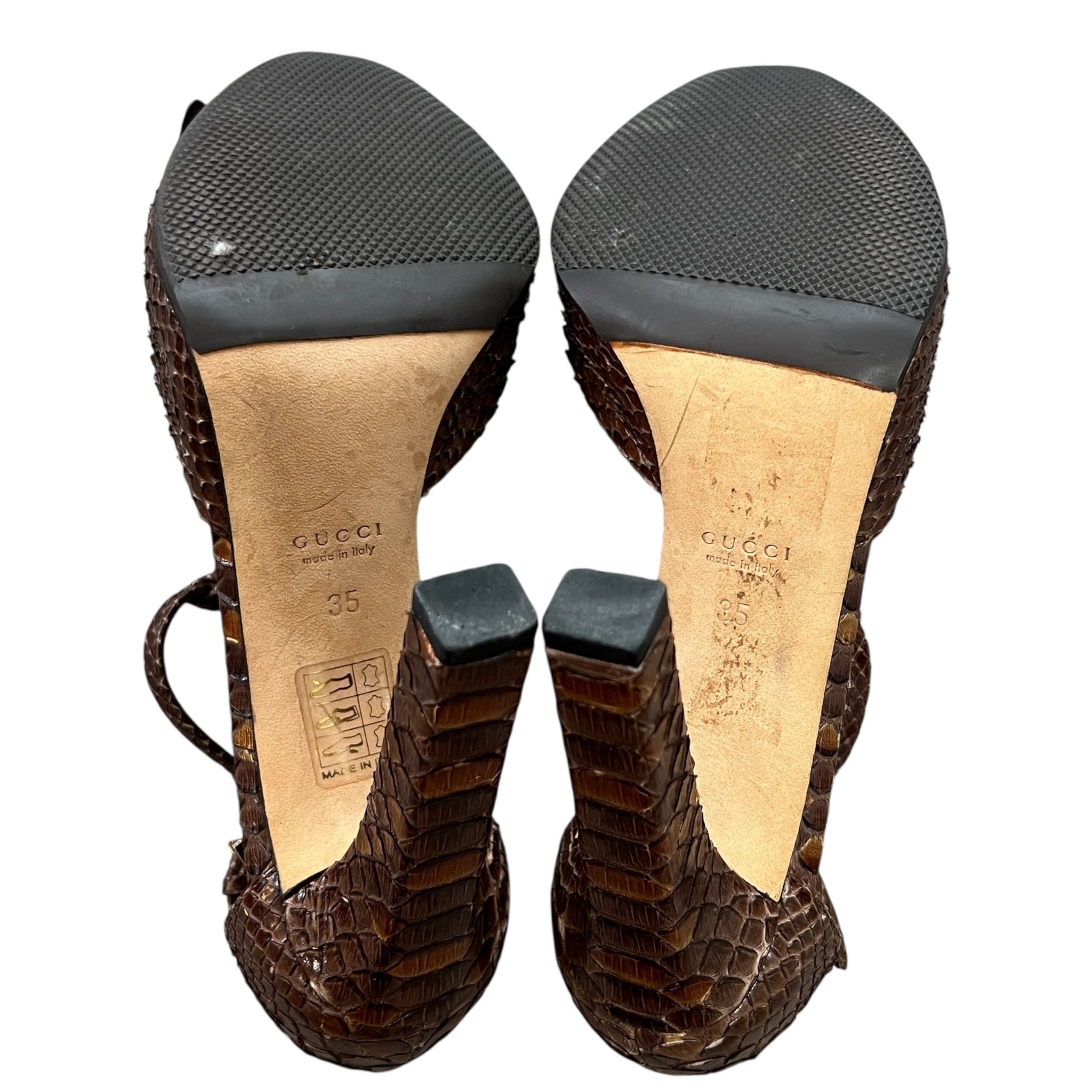 GUCCI Brown Python Flowei Motif Open-Toe  High Heel