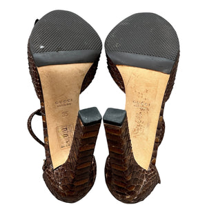 GUCCI Brown Python Flowei Motif Open-Toe  High Heel