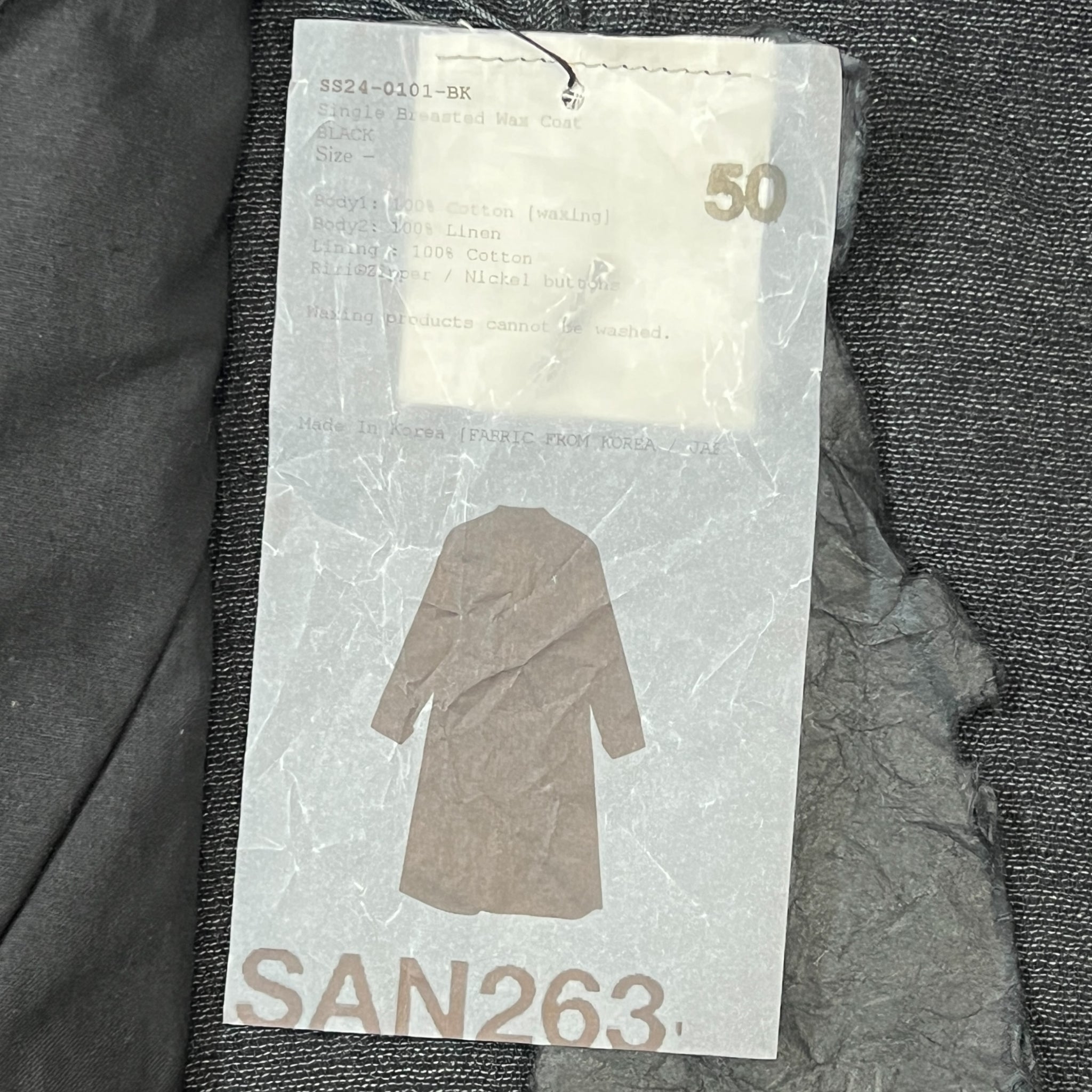 San 2024SS Single Breasted Waxed Cotton Long Coat