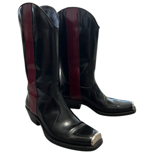 CALVIN KLEIN 2017 Fall Winter RAF SIMONS One Striped Metal Toe Western Cowboy Leather Boots