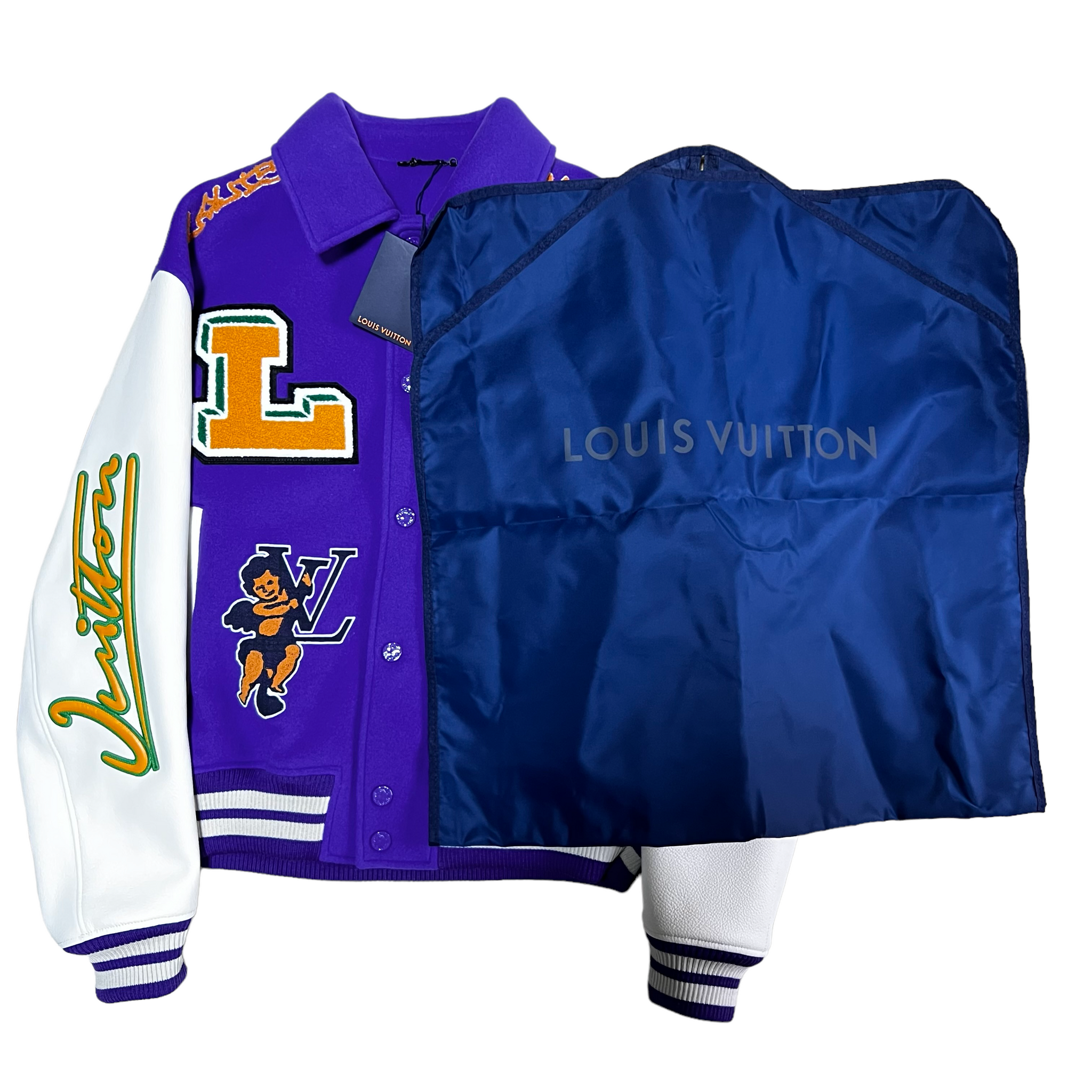 LOUIS VUITTON 2022AW MULTI PATCH MIX LEATHER VARSITY JACKET WITH KEYCHAIN