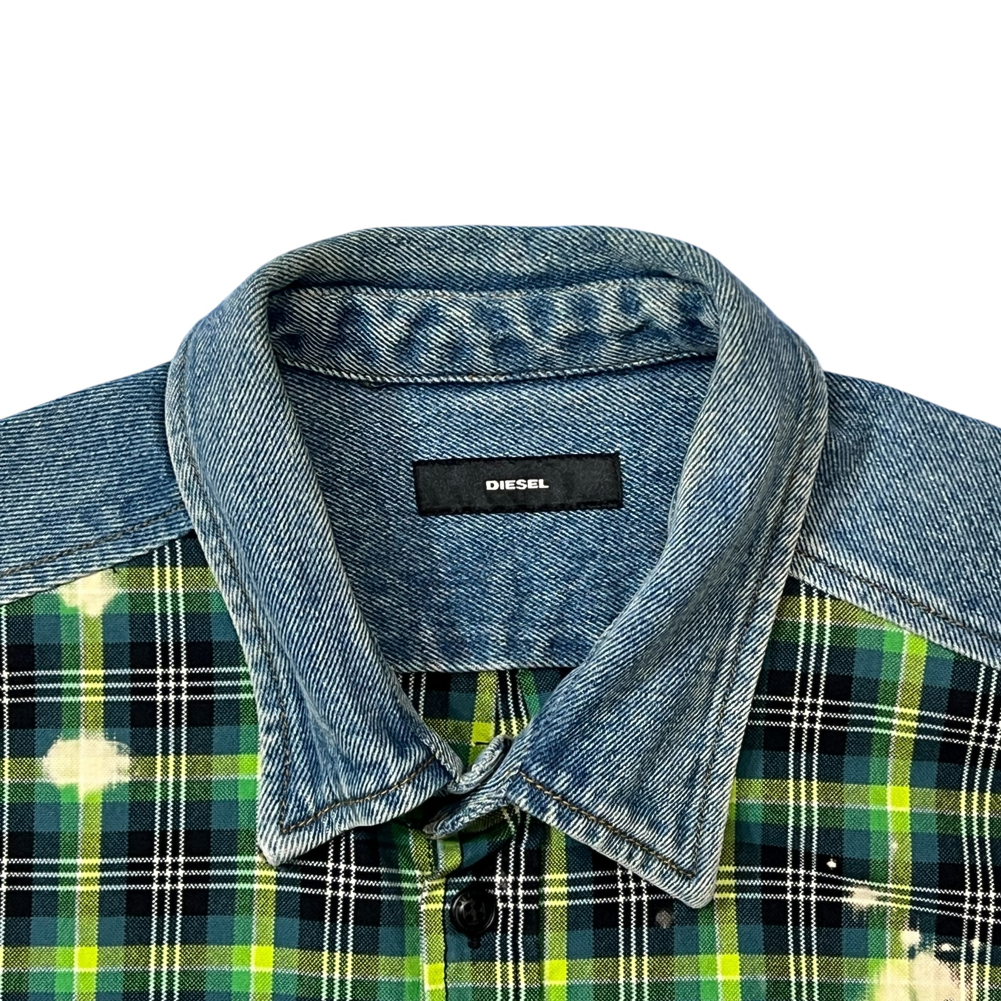 DIESEL Men's S-MOON-CHECK Embroidery & Treated Combination Shirt