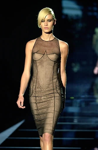 GUCCI By TOM FORD 2001SS Runway Mesh Corset Bodycon Dress