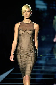 GUCCI By TOM FORD 2001SS Runway Mesh Corset Bodycon Dress