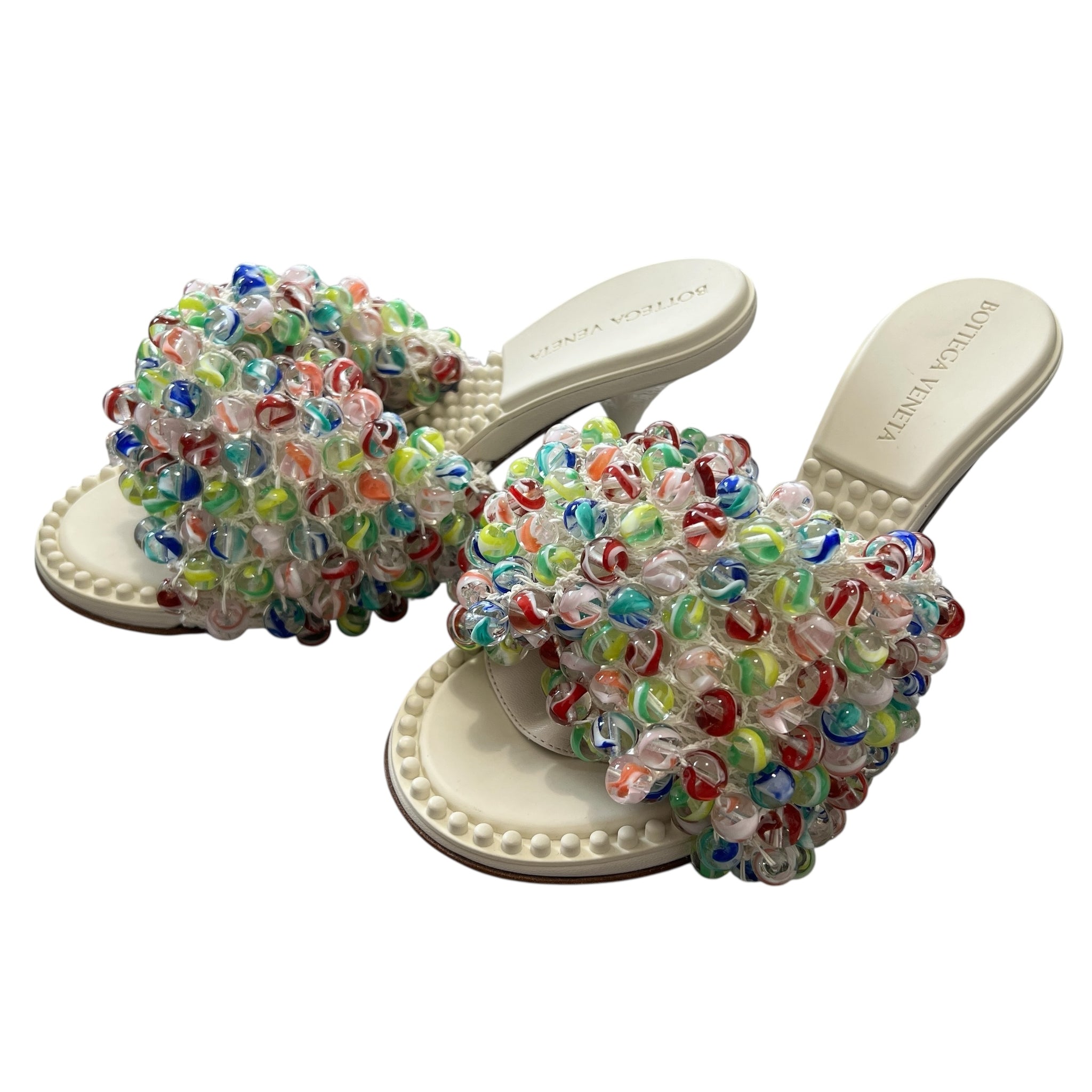 BOTTEGA VENETA “Marble Beads” Hand-Beaded Knit Mules (Ivory & Multicolor / Made in Italy / Box & Dust Bags)
