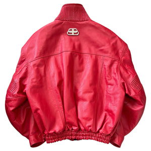 BALENCIAGA FW2019 Moto Calf-Leather Oversized Bomber Jacket in Red (Made in Italy)