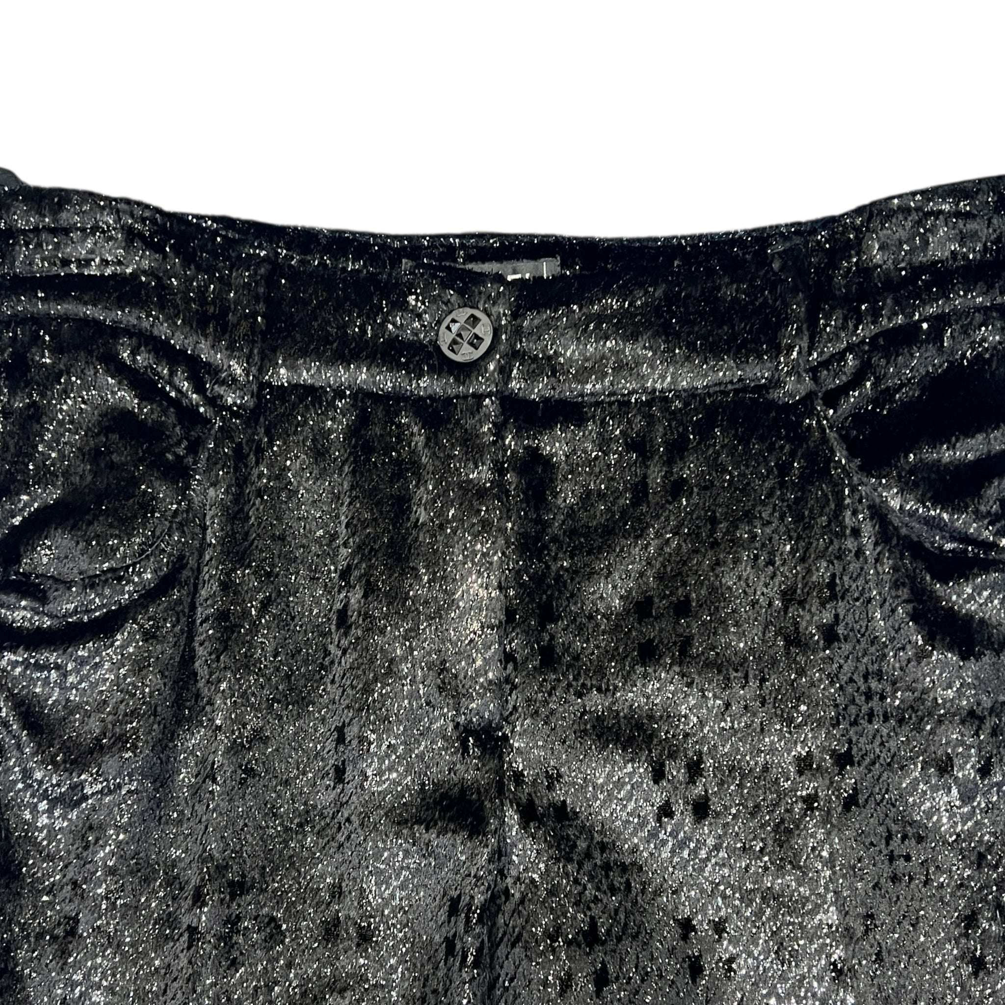 CHANEL 2004 Karl Lagerfeld Lurex Black Houndstooth Trousers