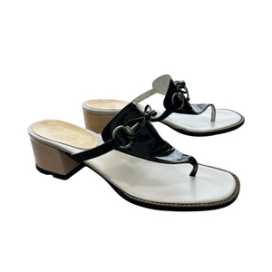 GUCCI Horsebit Ribbon Patent Leather Thong Sandals