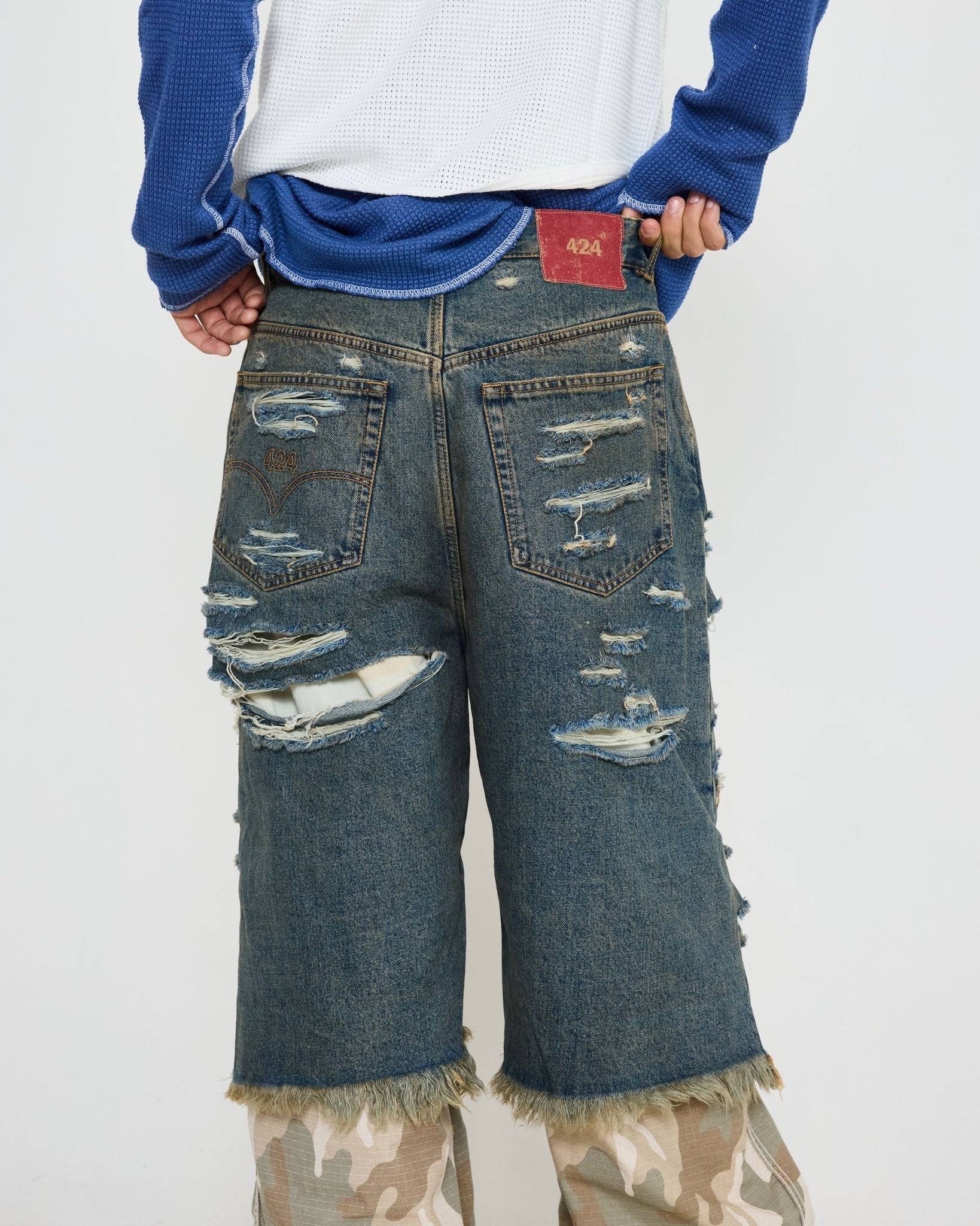 424 “Big Daddy” Destroyed Denim Shorts