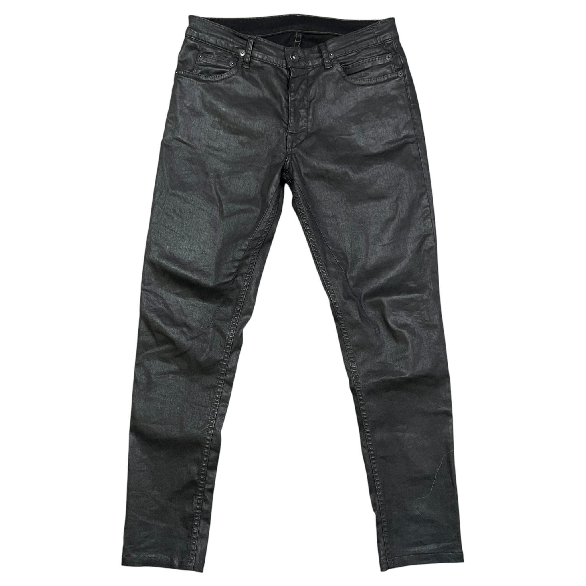 RICK OWENS DRKSHDW Black Wax coated detroit cut Denim Pants