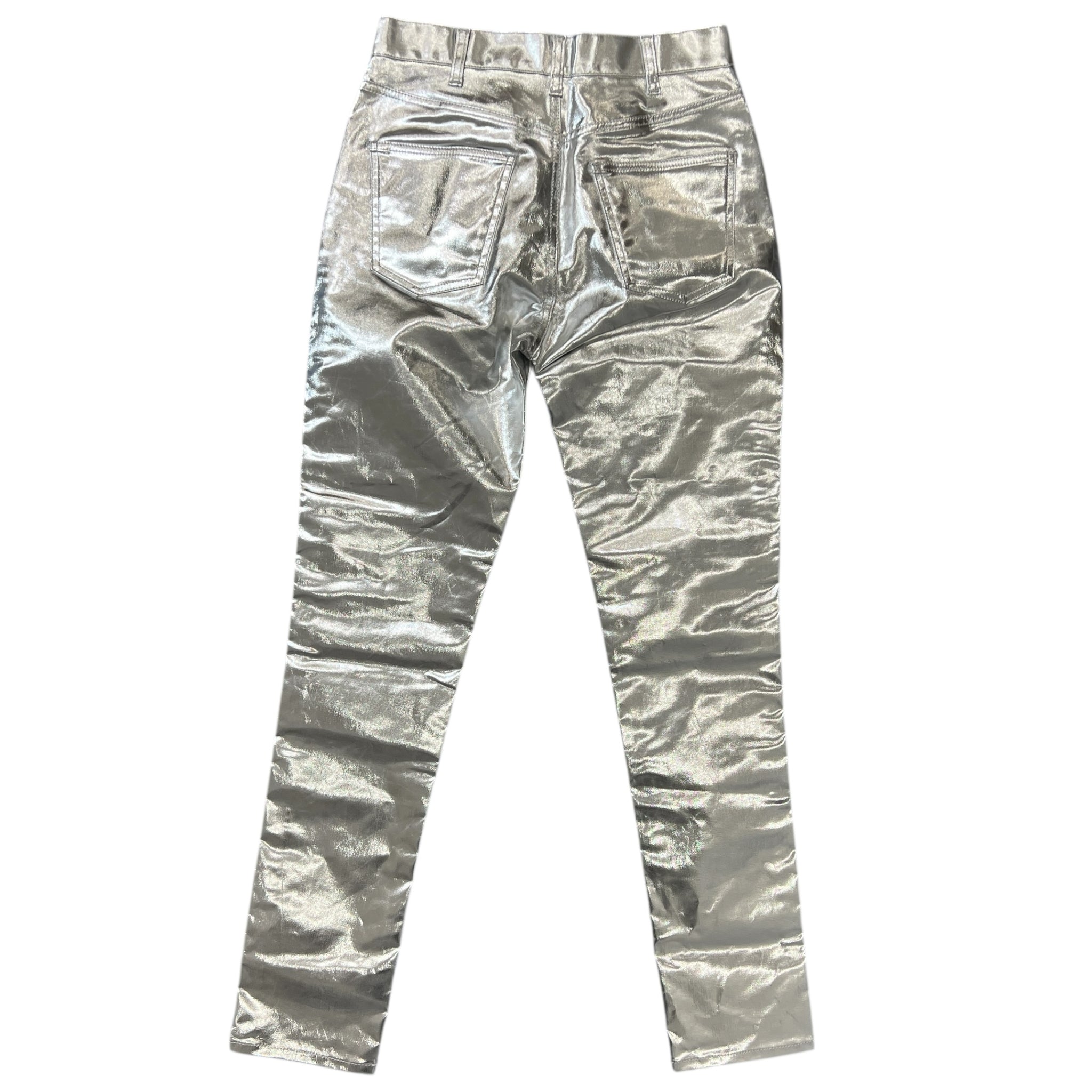 CELINE HEDI SLIMANE Metallic Silver Stretch Pants