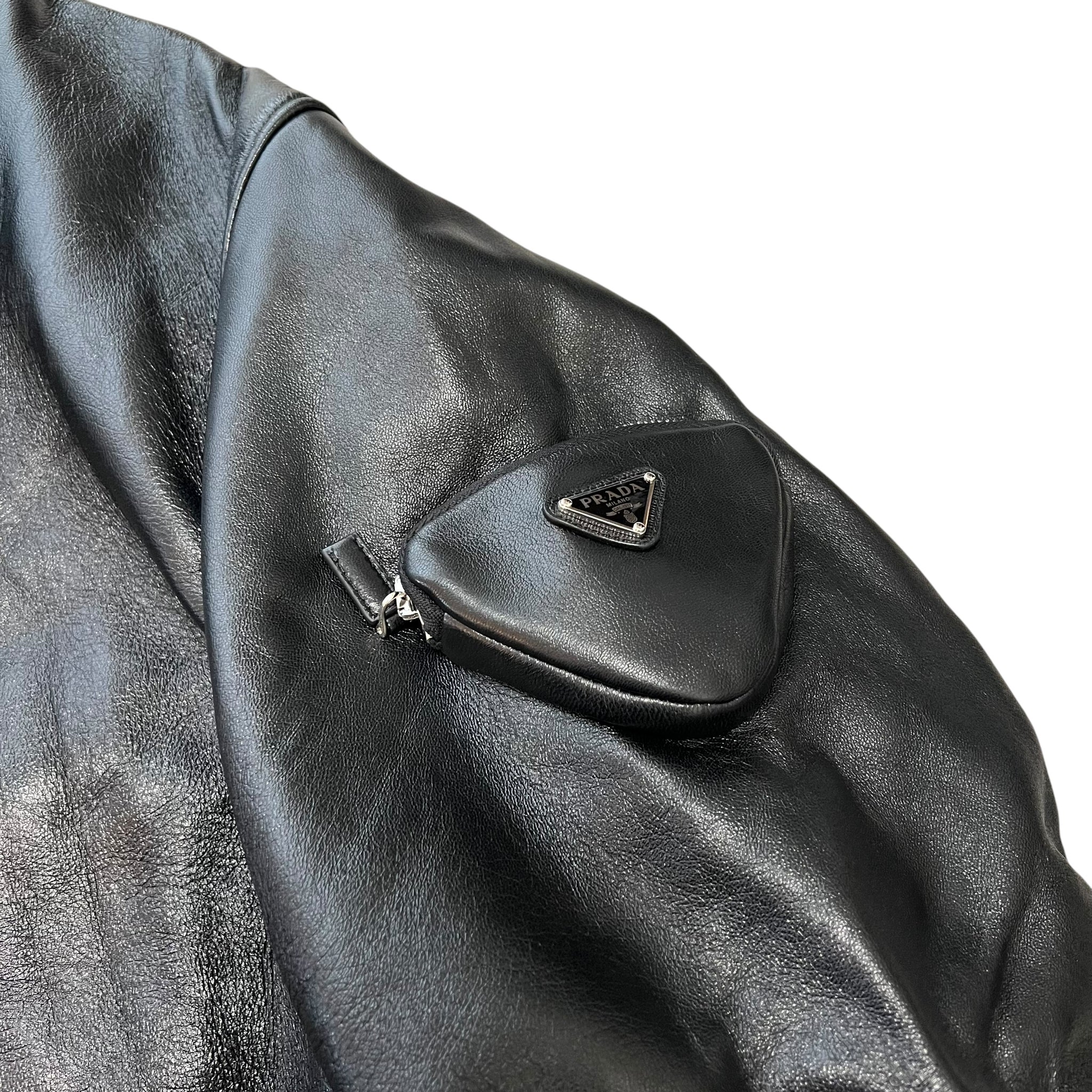 PRADA Raf Simons 21AW Rum Skin Triangle Nappa Leather Oversized Bomber Jacket
