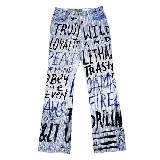 W&LT 1997AW GRAFFITI DENIM PANTS WHITE WALTER VAN BEIRENDONCK