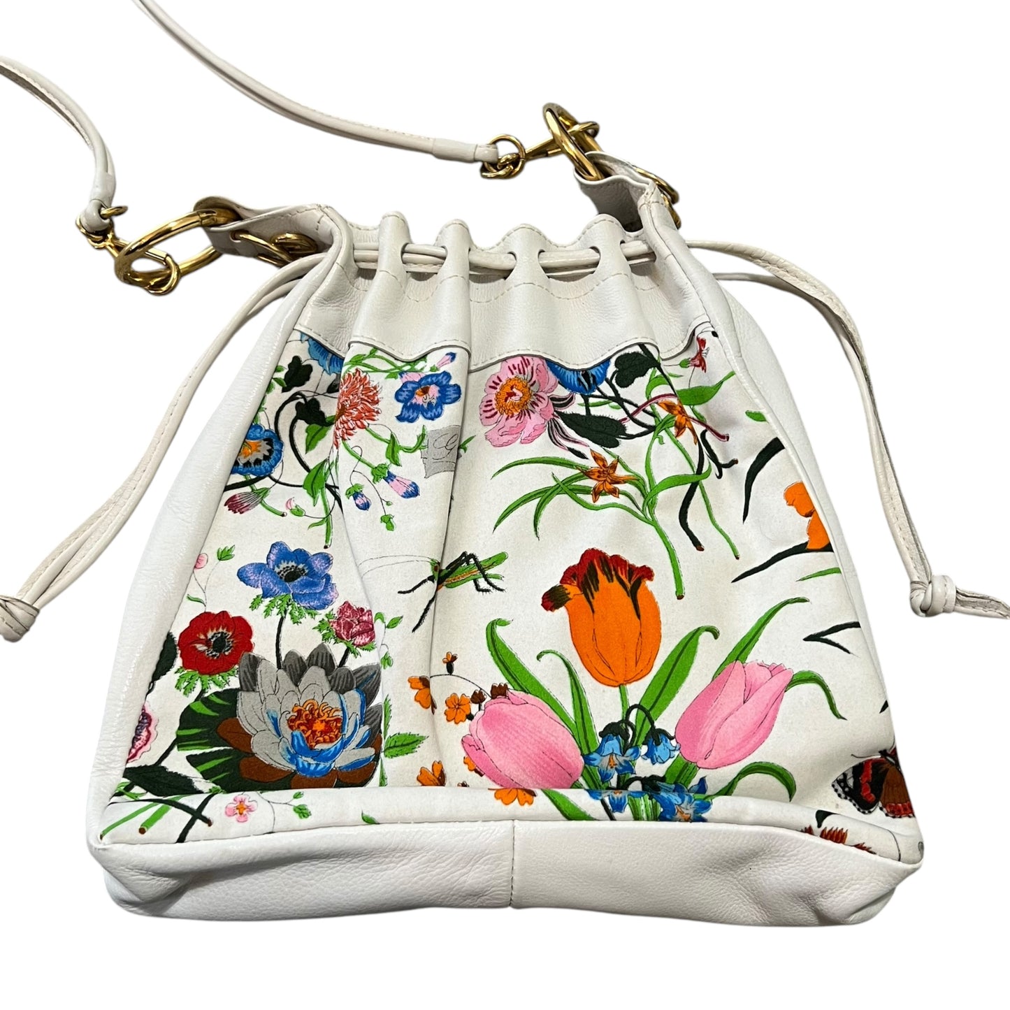 Old GUCCI Flower Pattern Leather Shoulder Bag