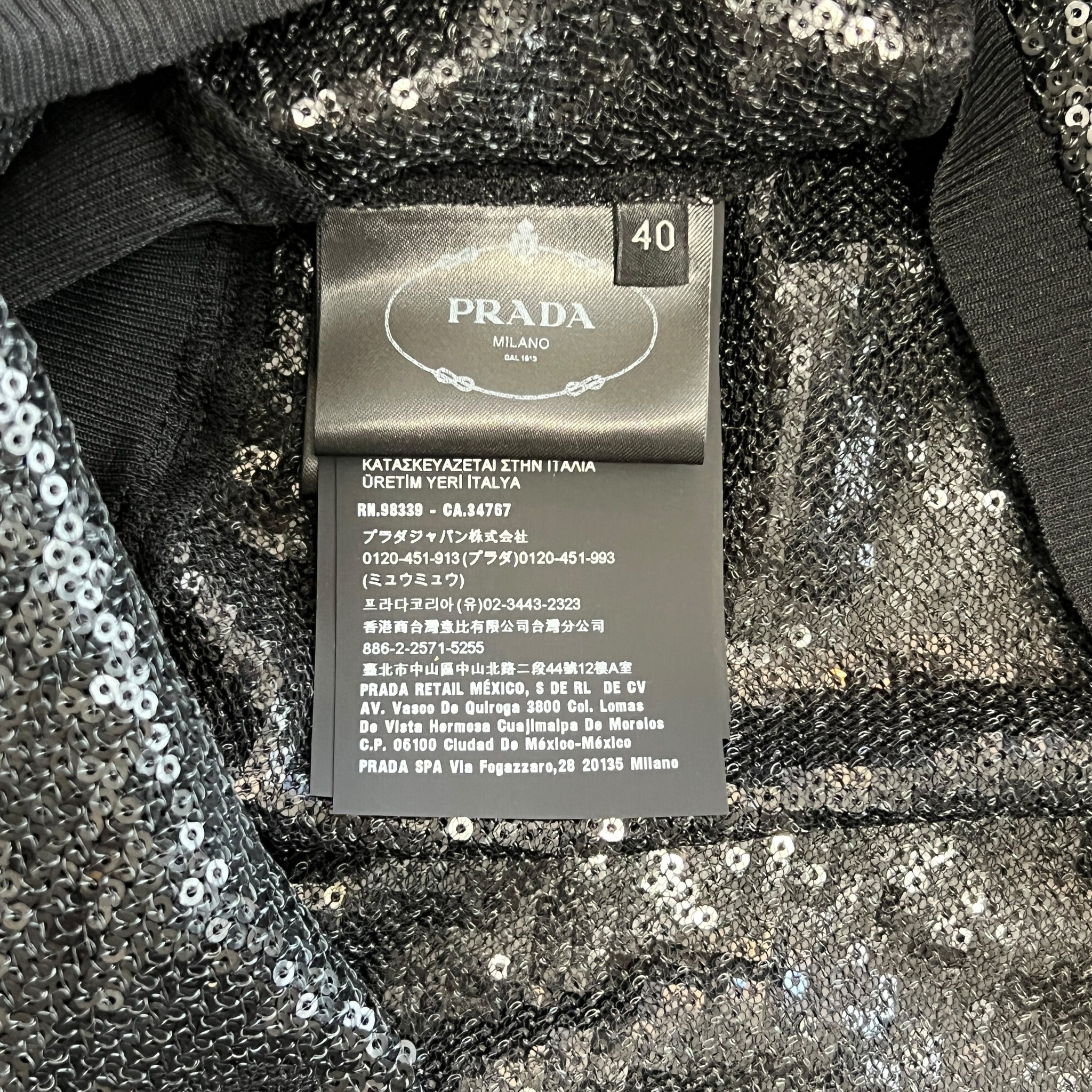 PRADA 2022SS RAF SIMONS Black Sequin Embellished Button-Front Cropped Top cardigan