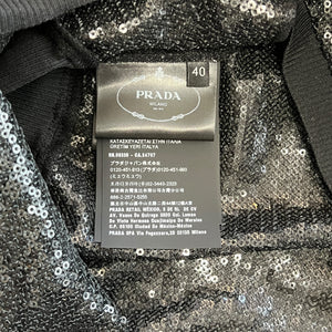 PRADA 2022SS RAF SIMONS Black Sequin Embellished Button-Front Cropped Top cardigan