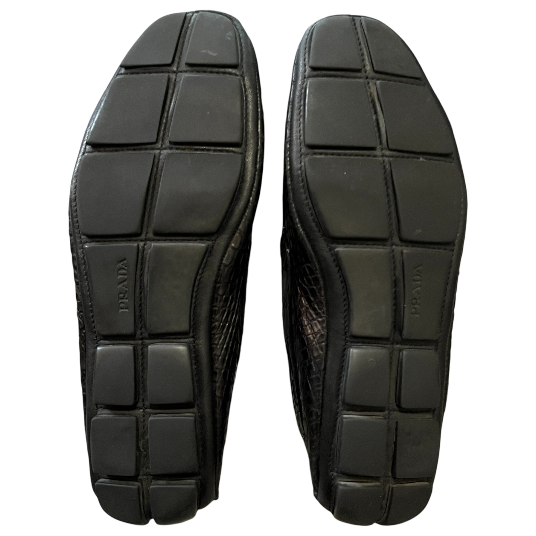 PRADA Crocodile-Embossed Leather Loafers
