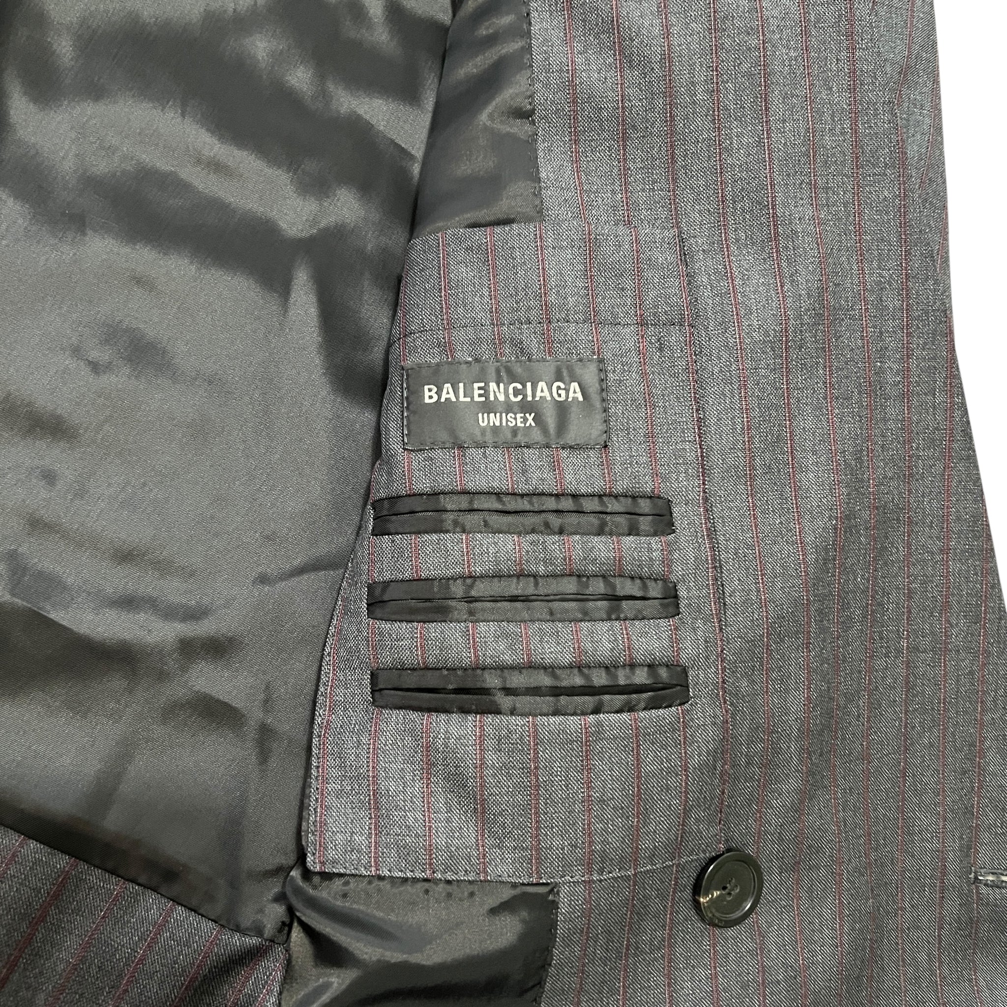 BALENCIAGA 2023 Winter Look9 Pinstripe Tailoring Wool Deconstructed Double Jacket 1360 X