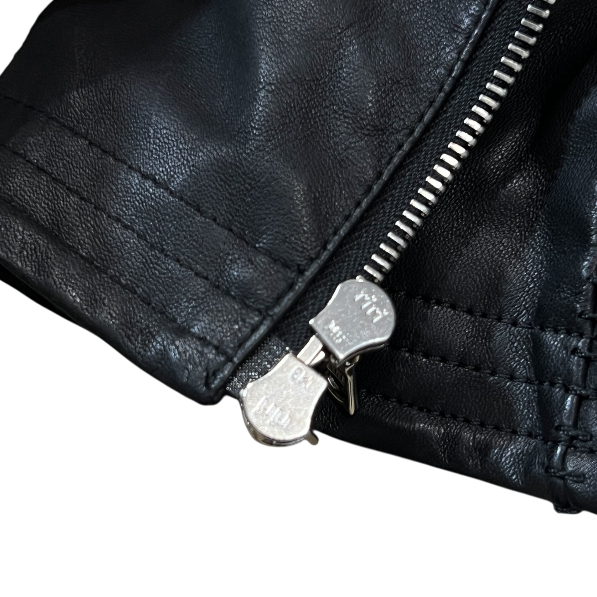 San Curved-Zip Leather Single Riders Jacket