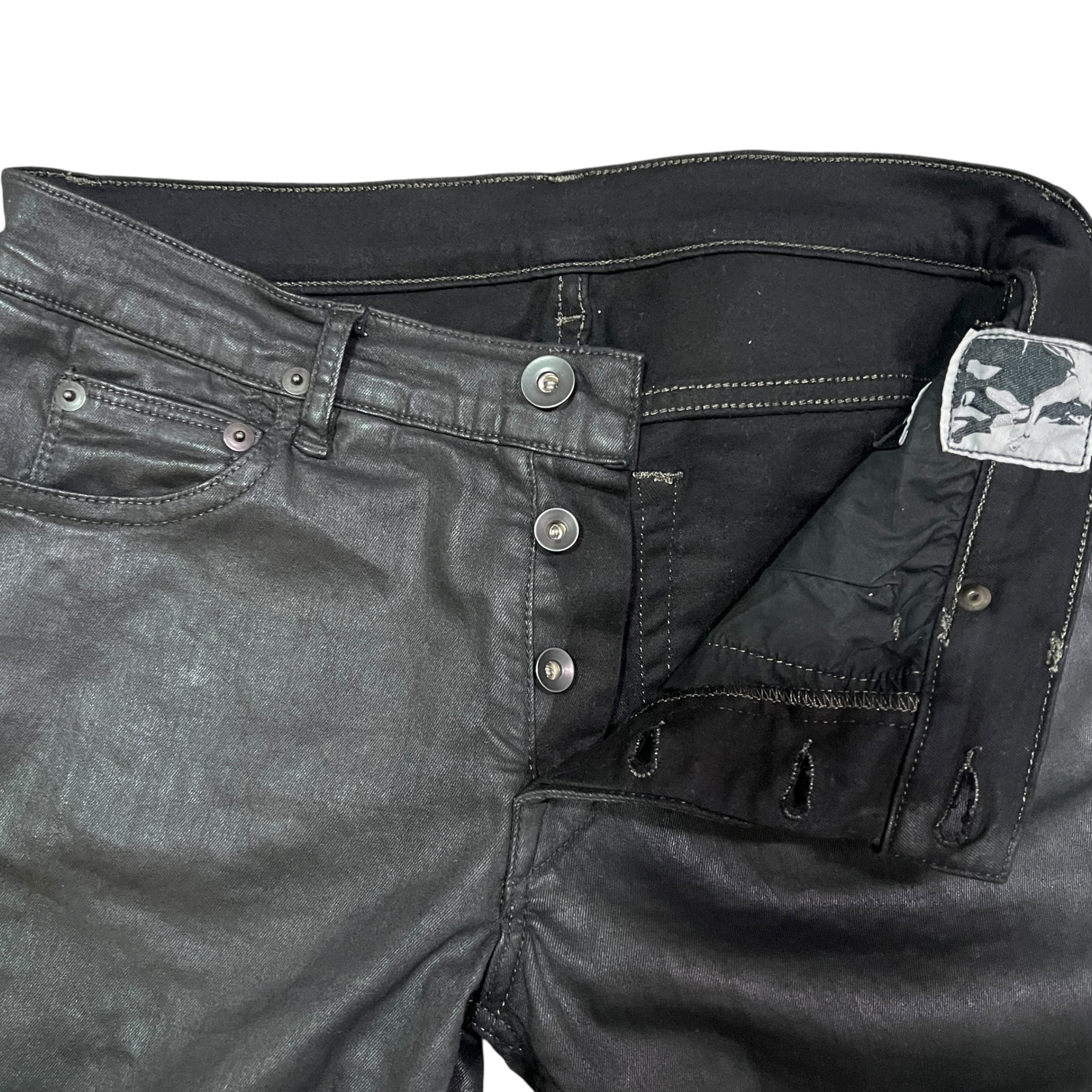 RICK OWENS DRKSHDW Black Wax coated detroit cut Denim Pants