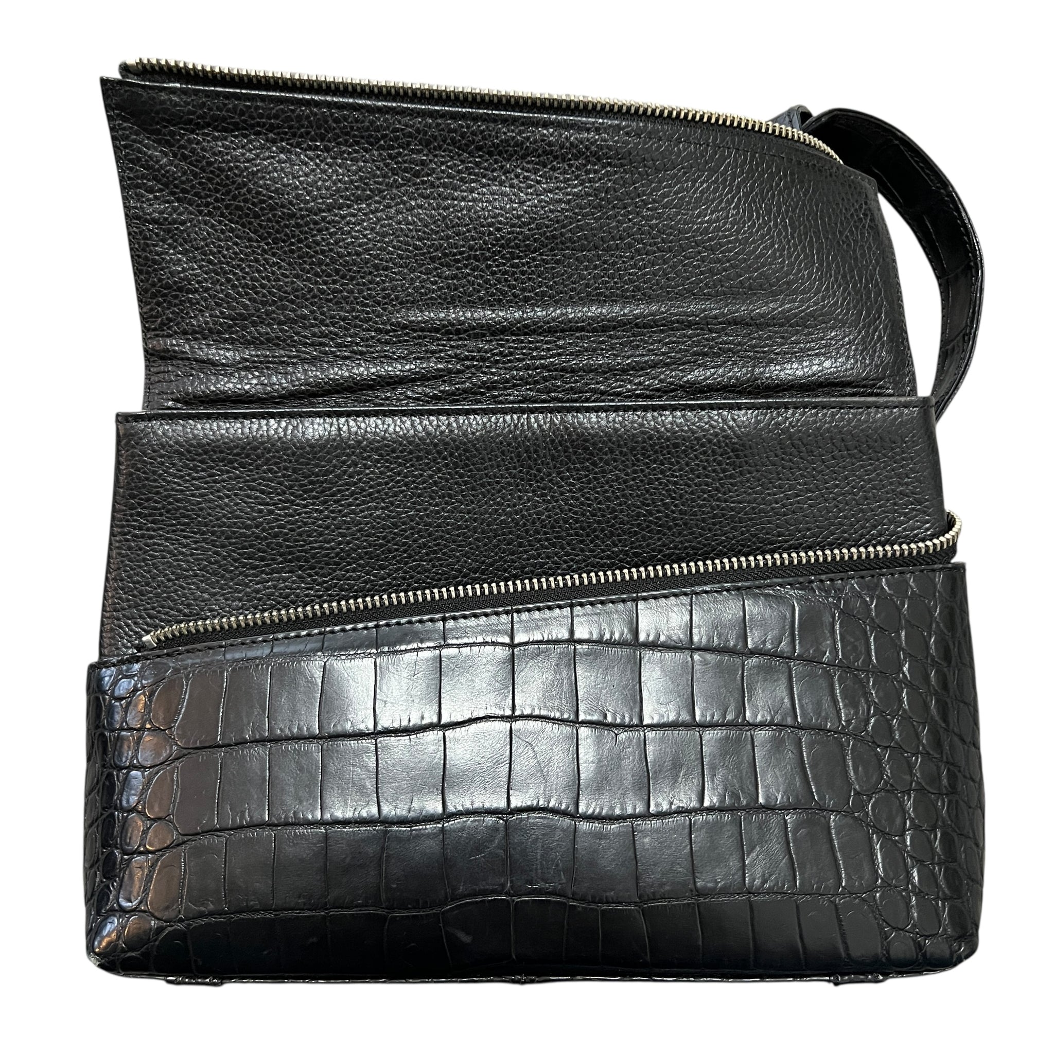Real Crocodile Leather Asymmetric Zip Design Shoulder Bag