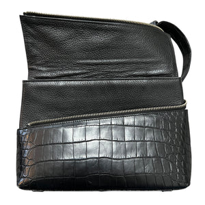 Real Crocodile Leather Asymmetric Zip Design Shoulder Bag