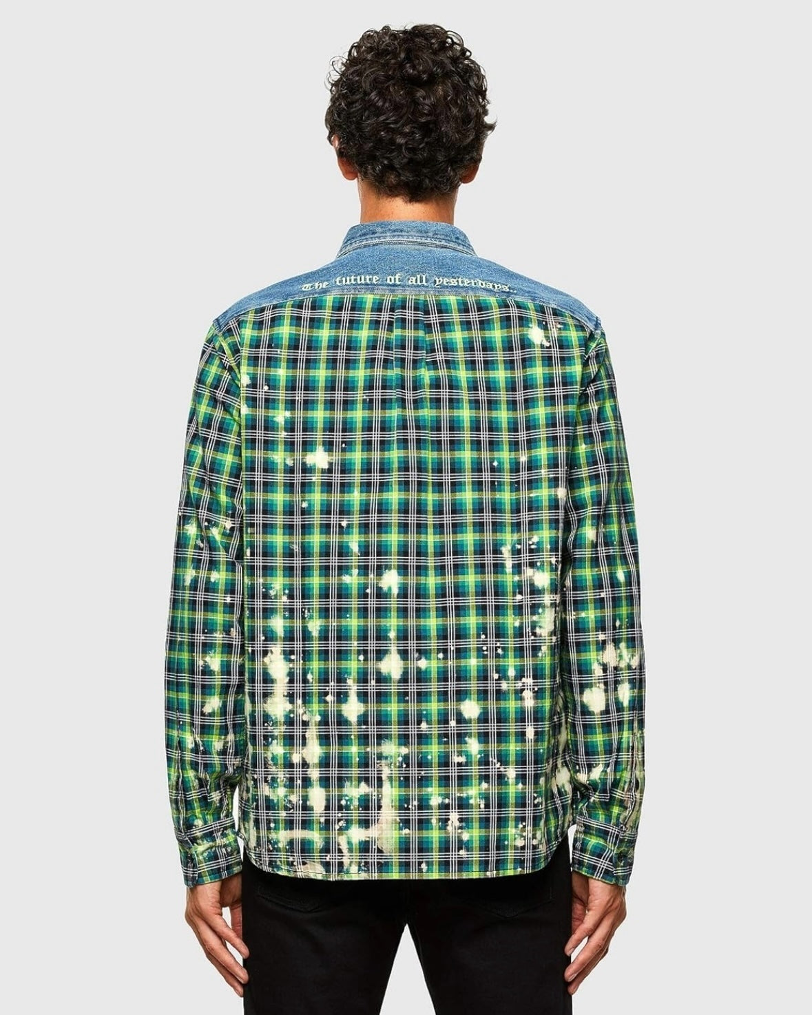 DIESEL Men's S-MOON-CHECK Embroidery & Treated Combination Shirt