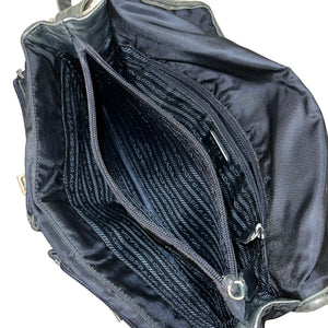 PRADA ARCHIVE HYBRID LEATHER NYLON FLAP MESSENGER BAG