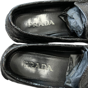 PRADA Crocodile-Embossed Leather Loafers