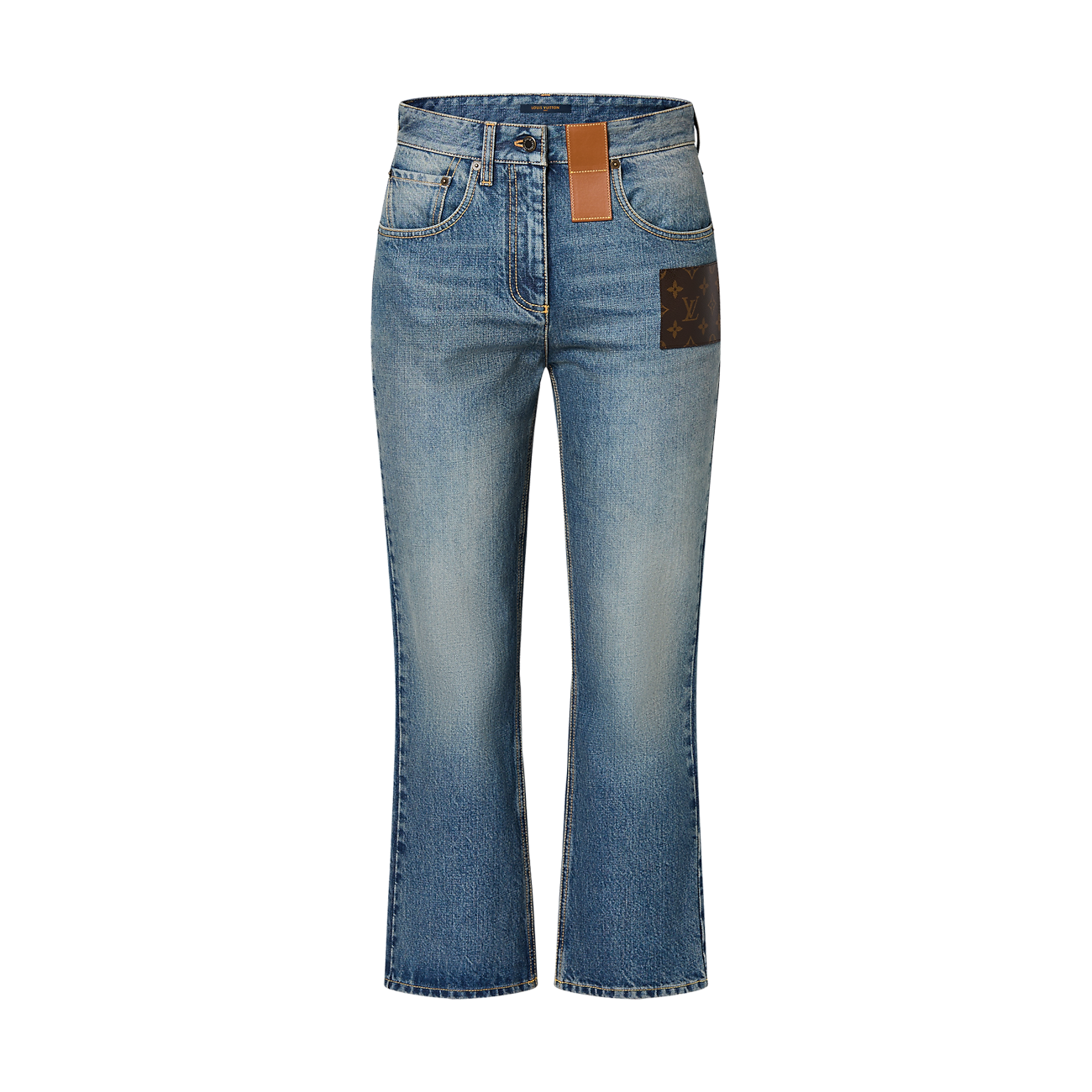 LOUIS VUITTON 2024SS Monogram Leather Patchwork Cotton Denim Pants