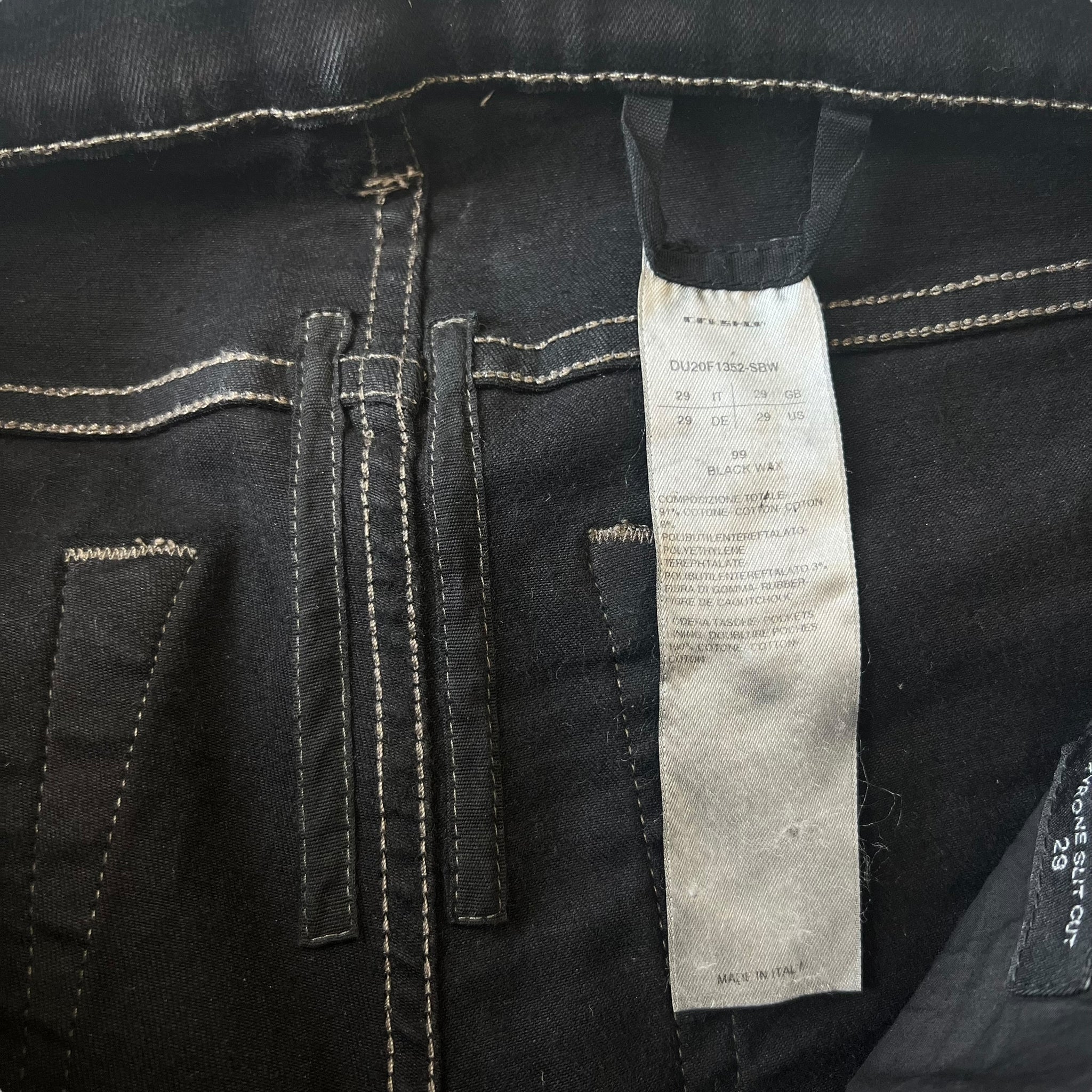 RICK OWENS 20AW DRKSHDW black wax coated tyrone slit cut SBW