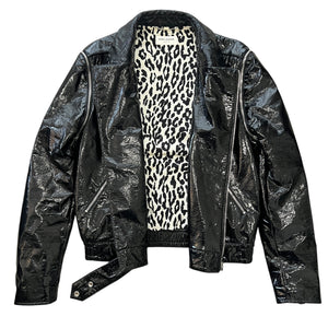 SAINT LAURENT HEDI SLIMANE 2015AW Leopard Patents Leather 2way Docking Double Riders Jacket