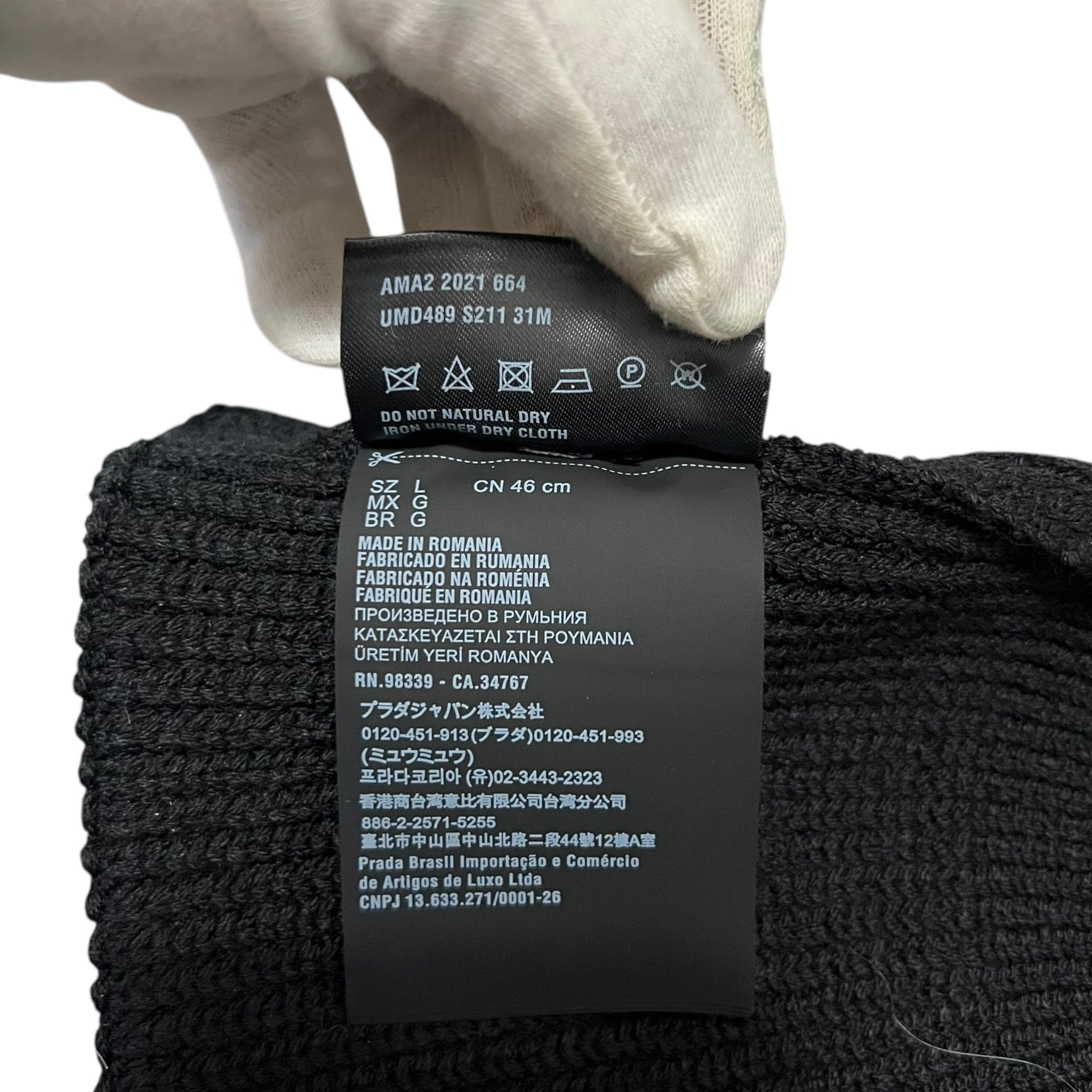 Prada Triangle Plate Logo Knit Cap
