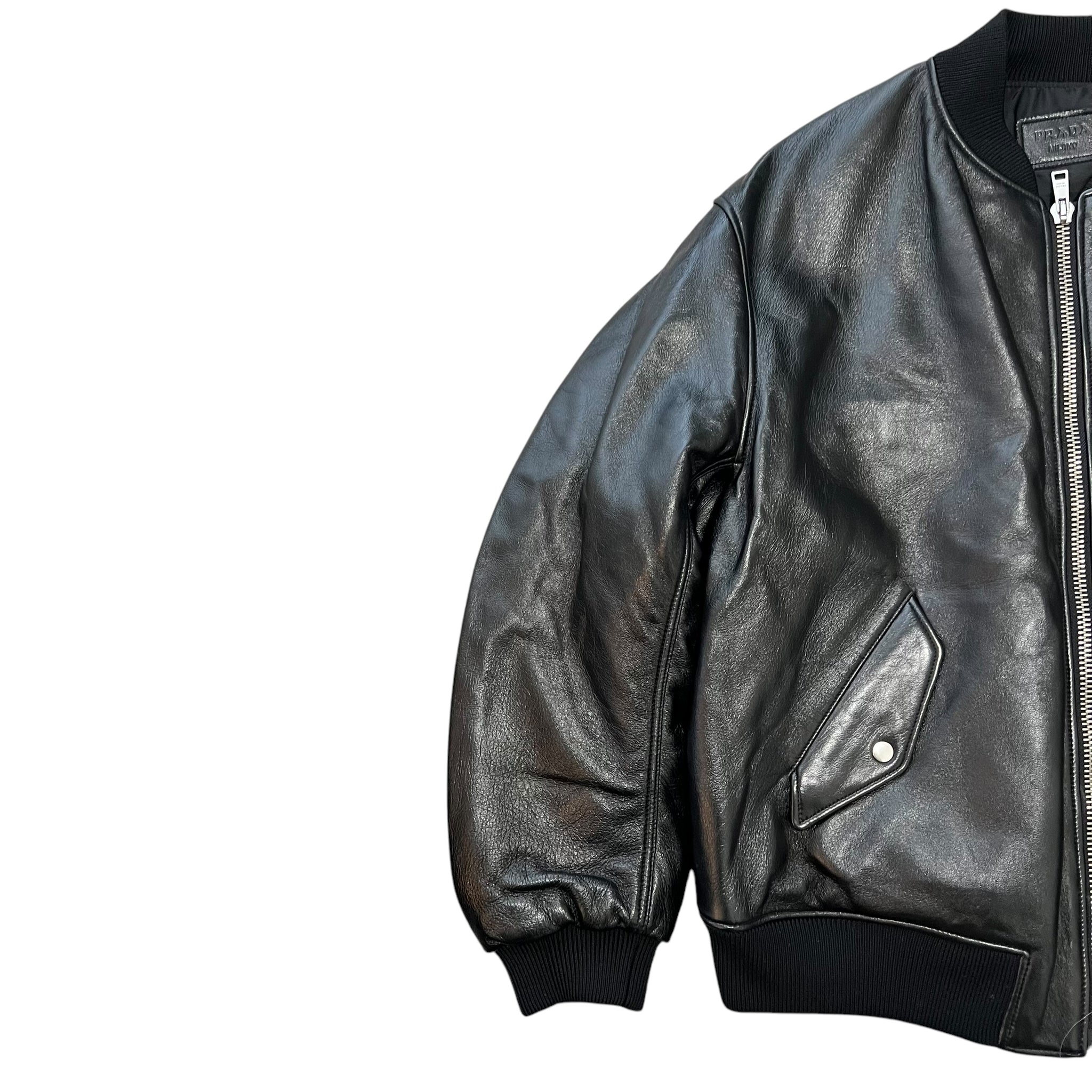 PRADA Raf Simons 21AW Rum Skin Triangle Nappa Leather Oversized Bomber Jacket