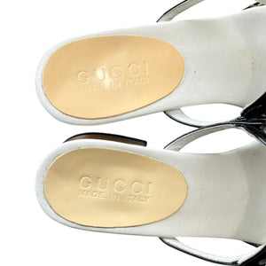 GUCCI Horsebit Ribbon Patent Leather Thong Sandals