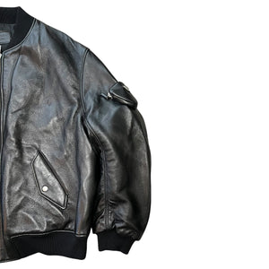 PRADA Raf Simons 21AW Rum Skin Triangle Nappa Leather Oversized Bomber Jacket