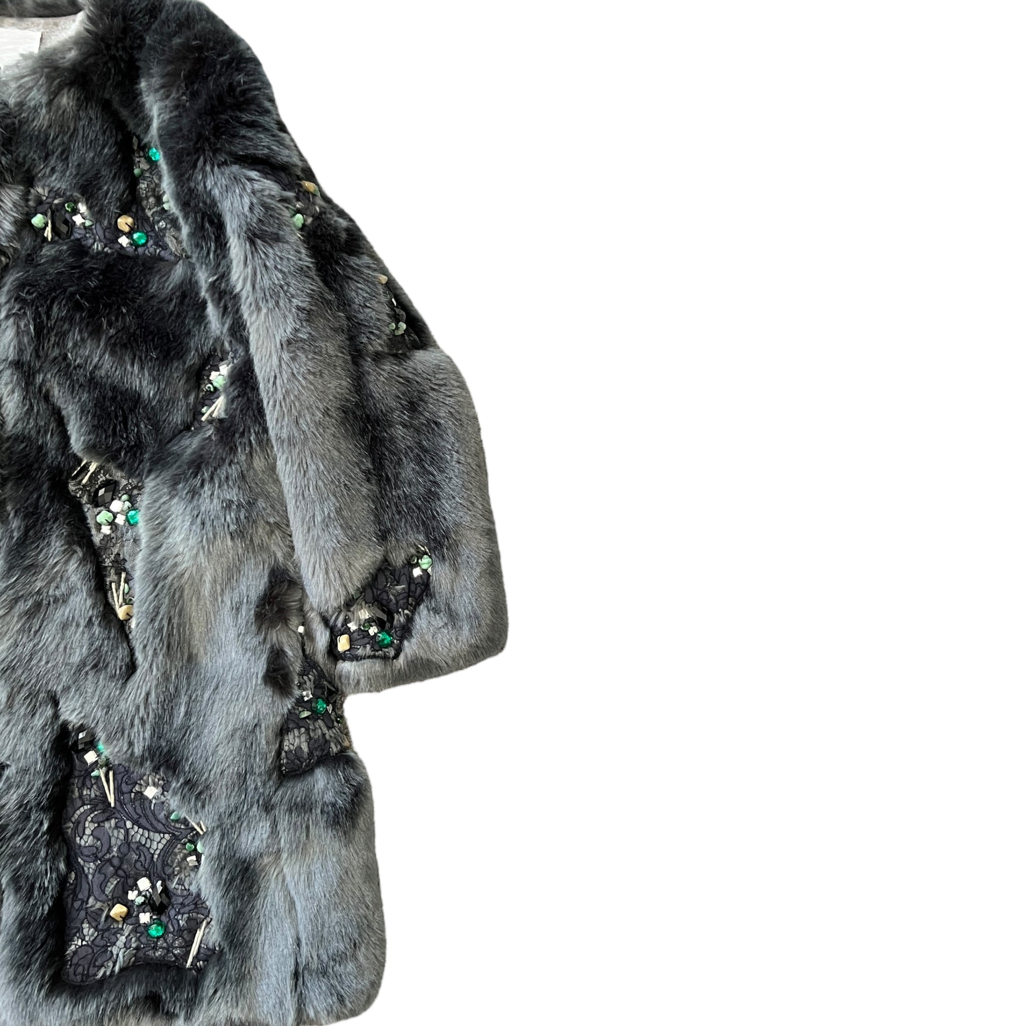 KOCHE 2016-17 Autumn Winter Embellished Faux Fur Coat with Lace & Beads