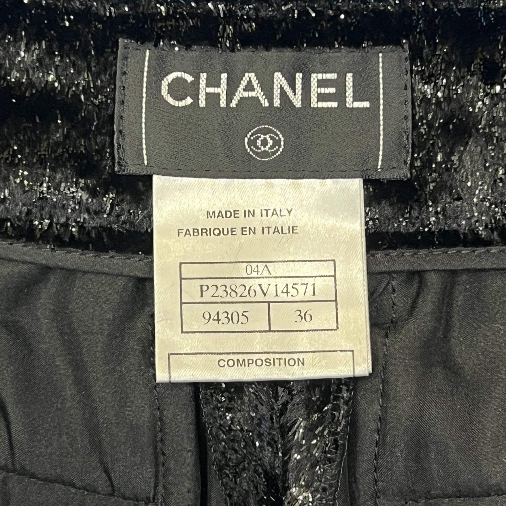 CHANEL 2004 Karl Lagerfeld Lurex Black Houndstooth Trousers