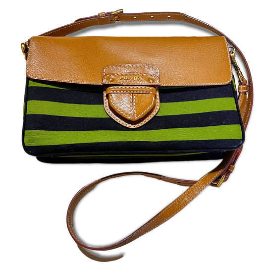 PRADA STRIPED CANVAS AND LEATHER CROSSBODY PURSE HANDBAG MULTIPLE COLOR