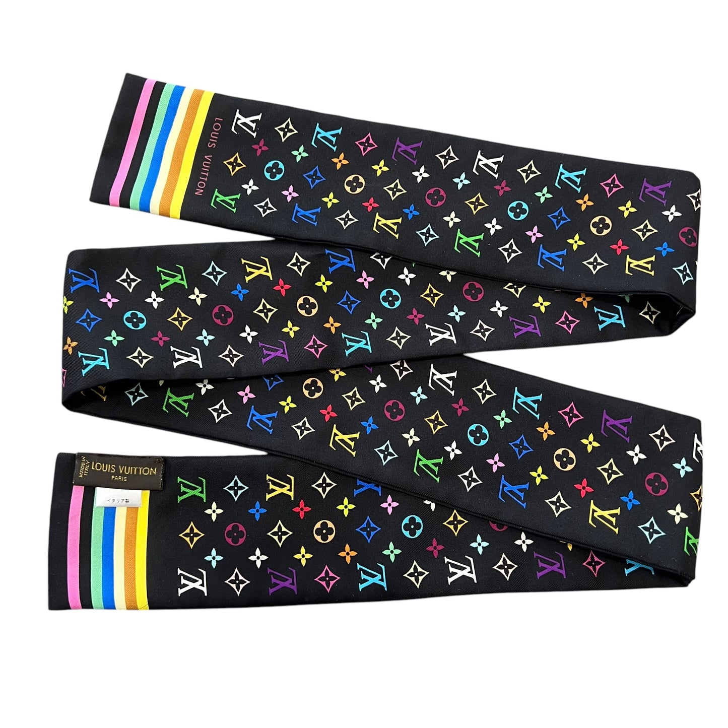 LOUIS VUITTON Bandeau Silk Noir Black Monogram Multicolor Ribbon