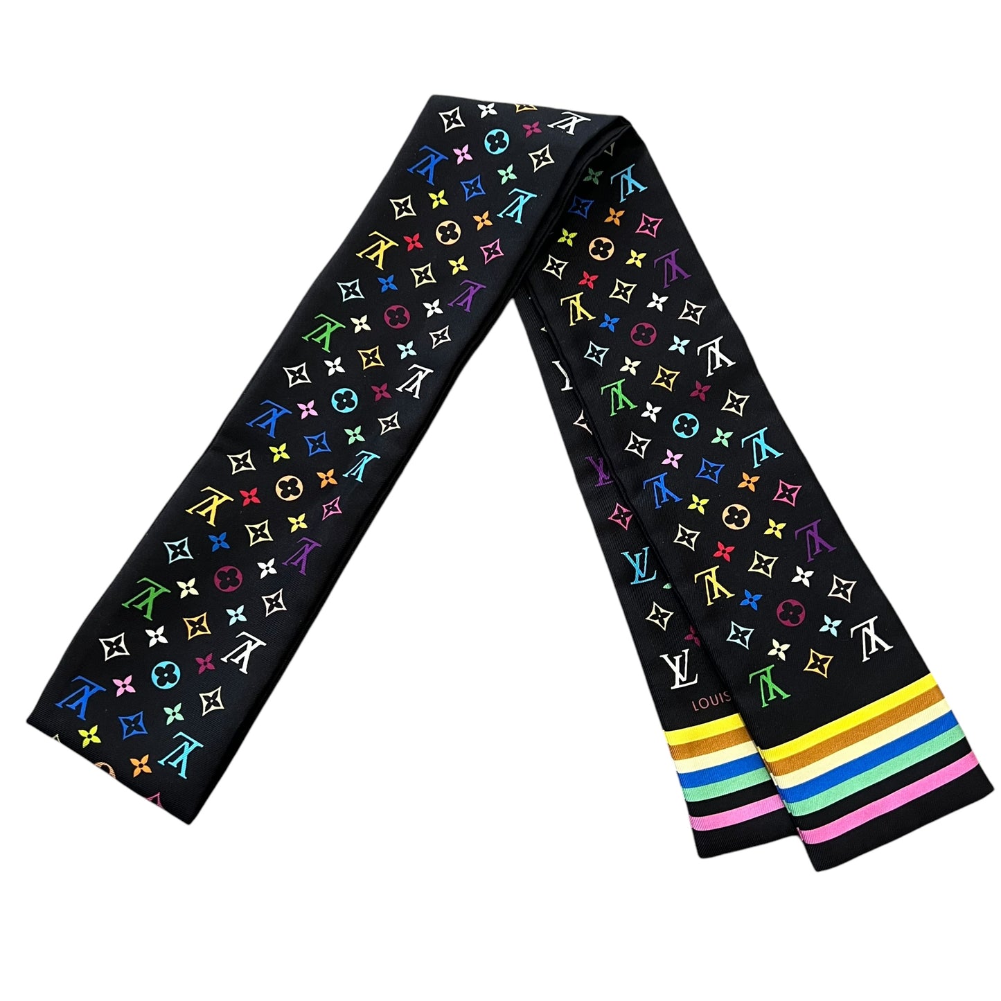 LOUIS VUITTON Bandeau Silk Noir Black Monogram Multicolor Ribbon