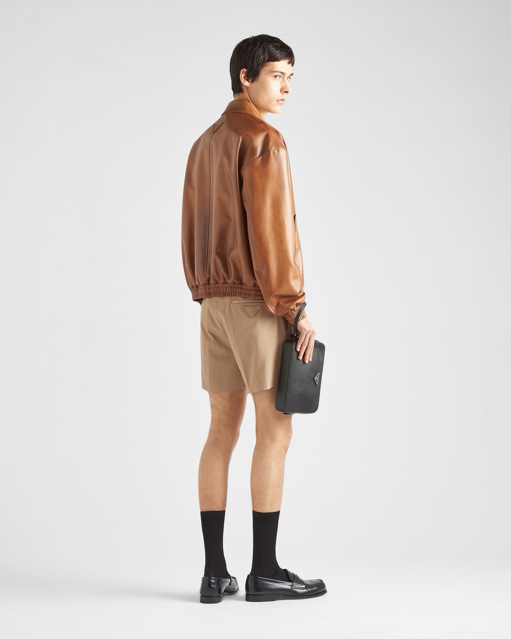PRADA 2024AW RAF SIMONS Caramel Oversized Nappa Leather Bomber Jacket