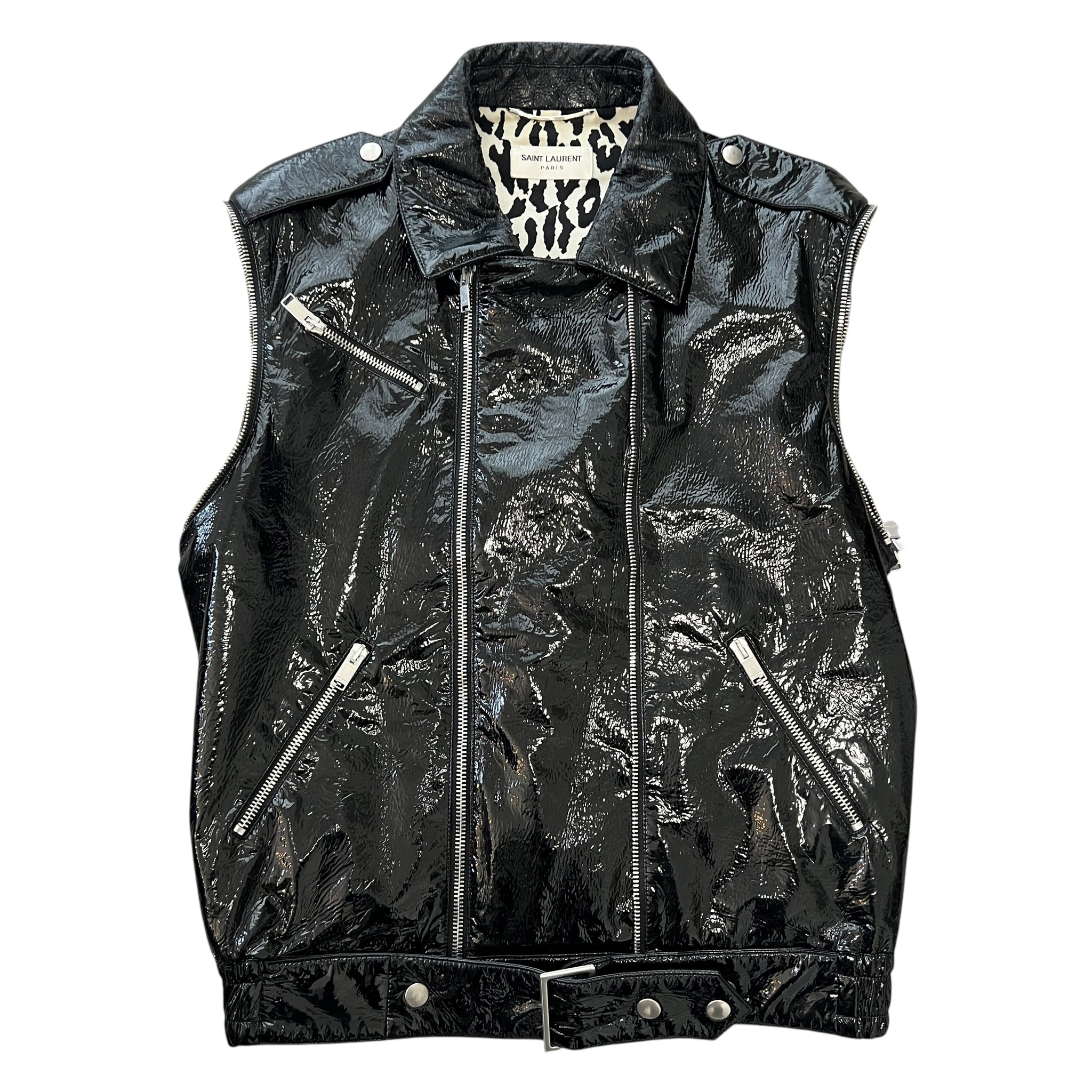 SAINT LAURENT HEDI SLIMANE 2015AW Leopard Patents Leather 2way Docking Double Riders Jacket