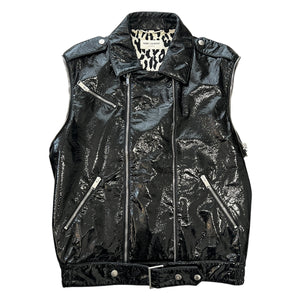 SAINT LAURENT HEDI SLIMANE 2015AW Leopard Patents Leather 2way Docking Double Riders Jacket