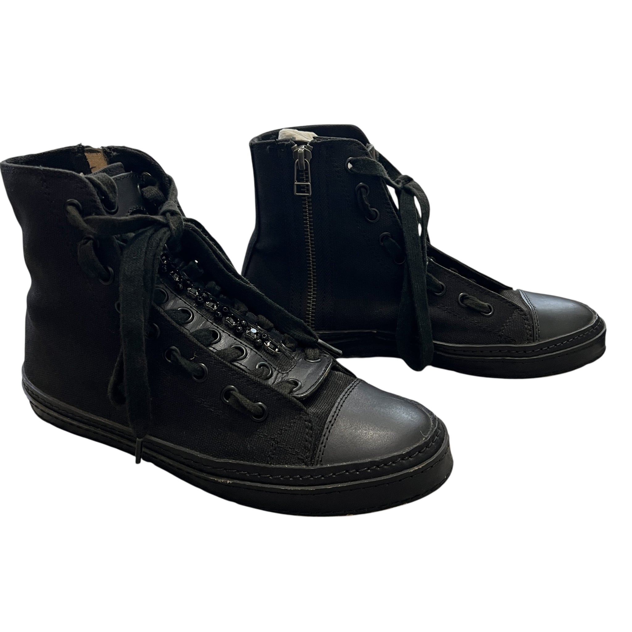 Y’s Yohji Yamamoto Black Canvas High-Tops with Zip & Bijou Sneaker