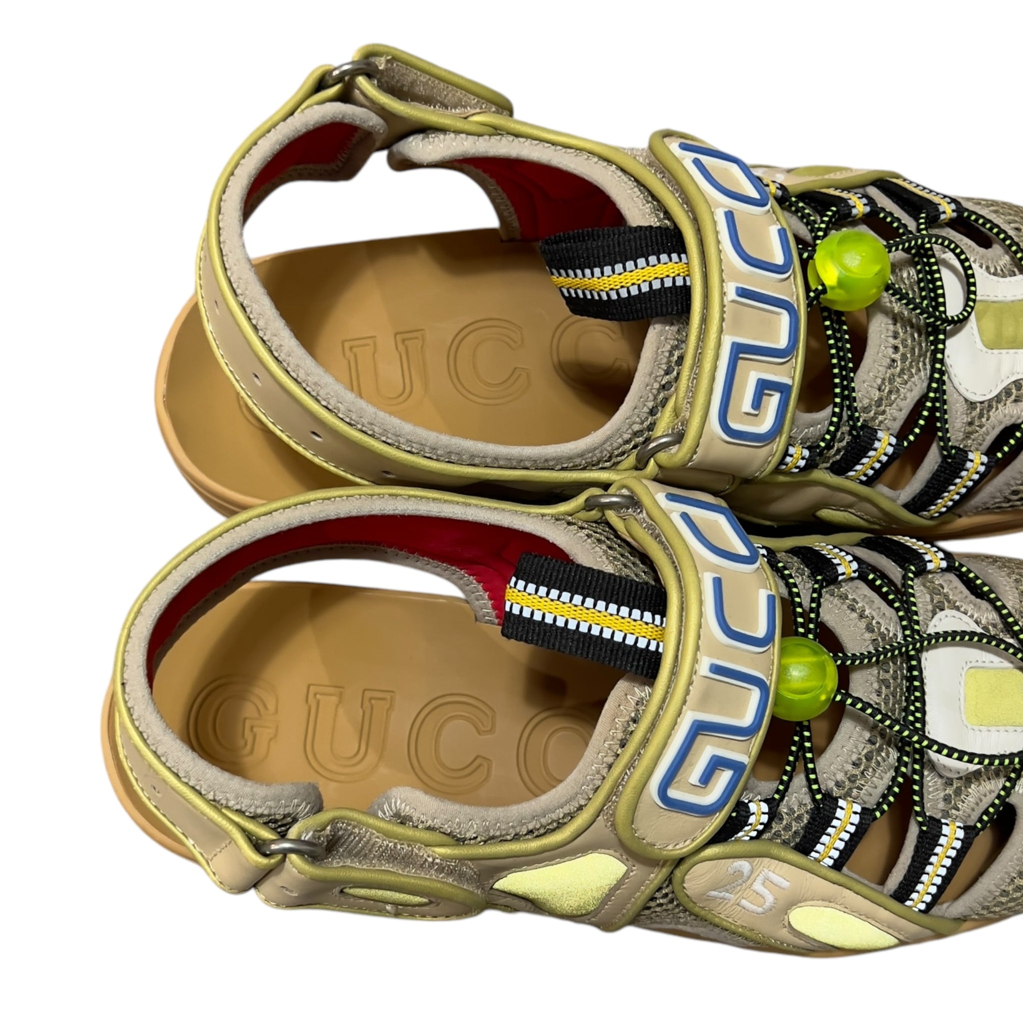GUCCI Sherry Line GG Campus Velcro Mesh Leather Sandals