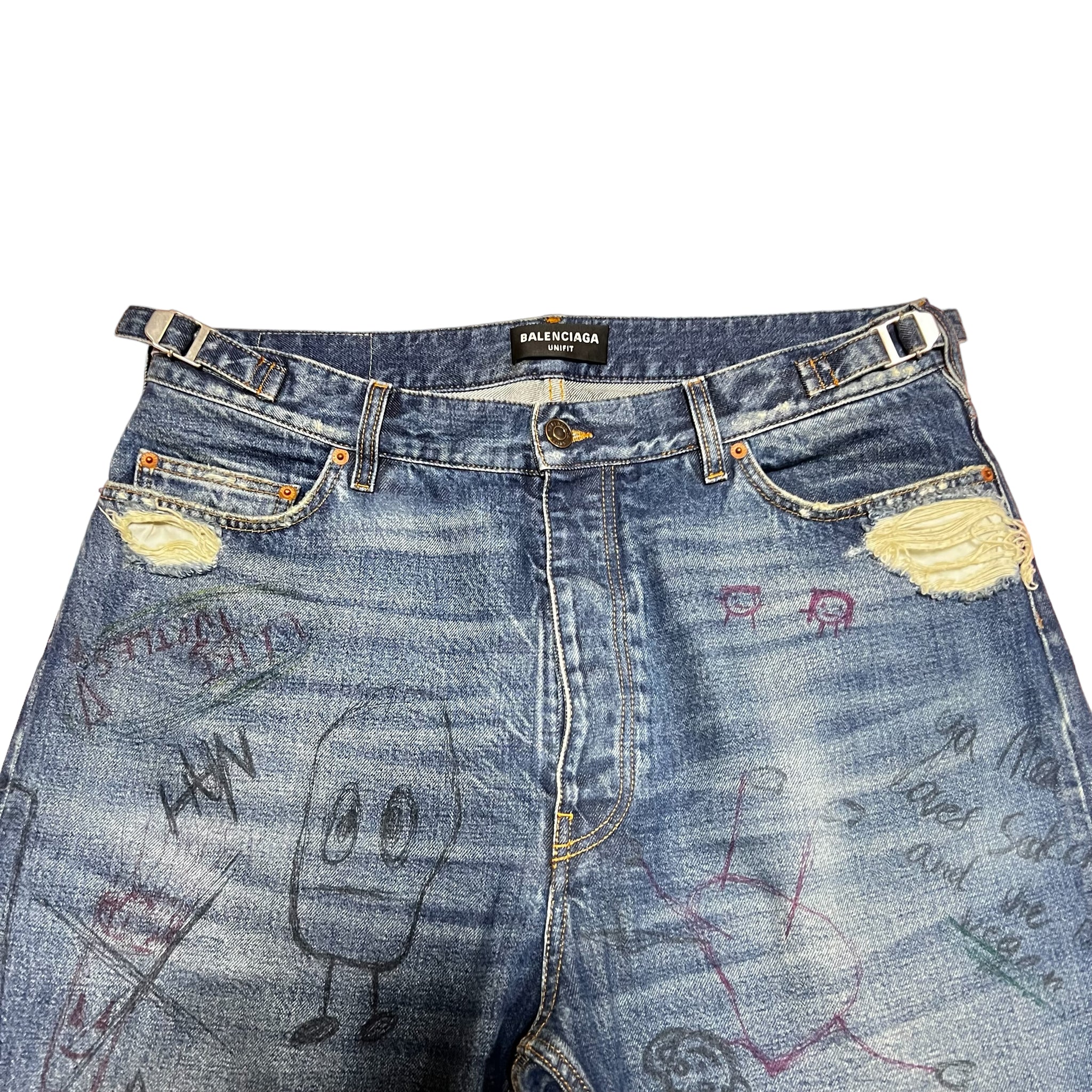 BALENCIAGA 2022AW DISTRESSED HEM GRAFFITI JEANS