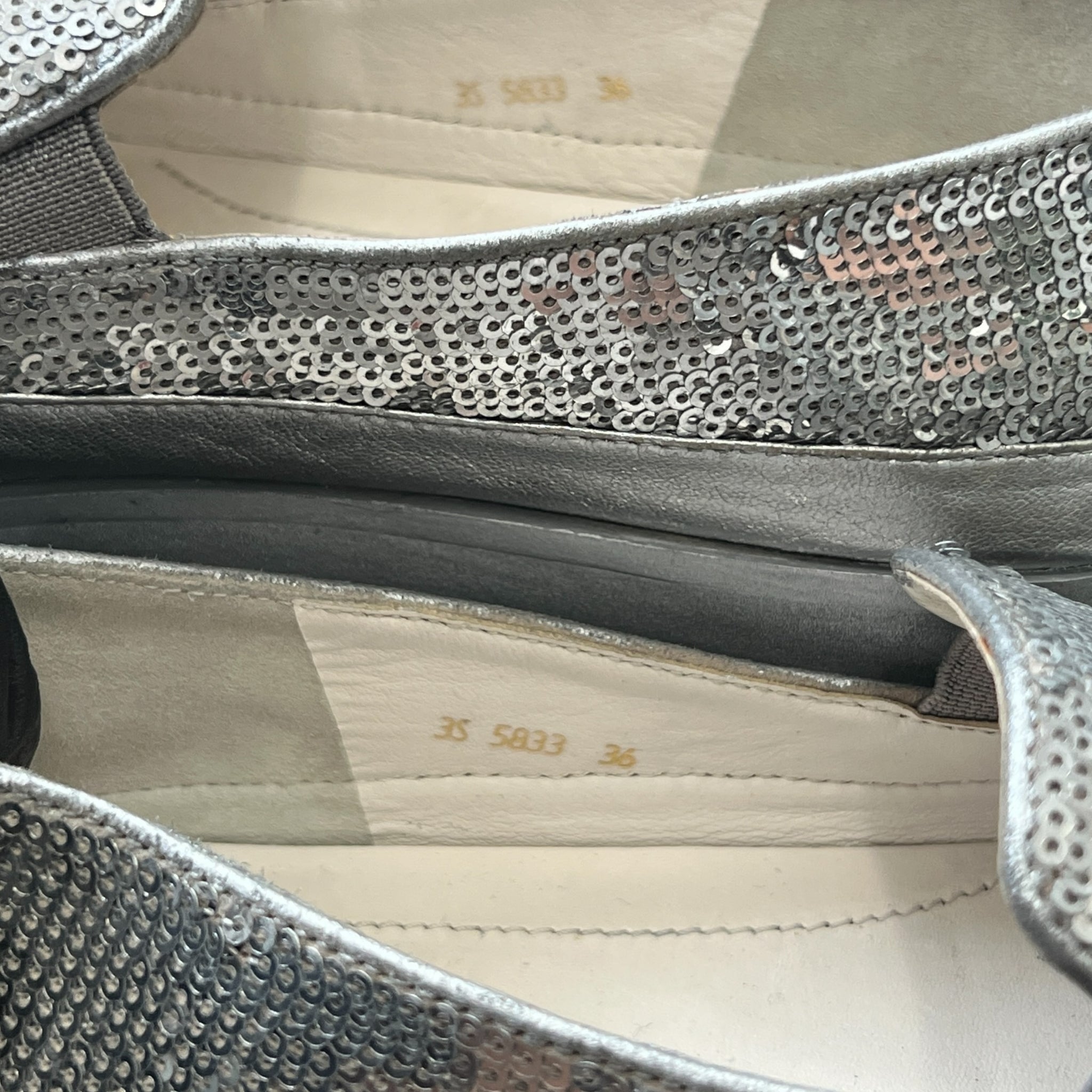 PRADA SPORT “PAILLETTES ALLUMINIO” Silver Sequin Slip-On Loafers (Linea Rossa)