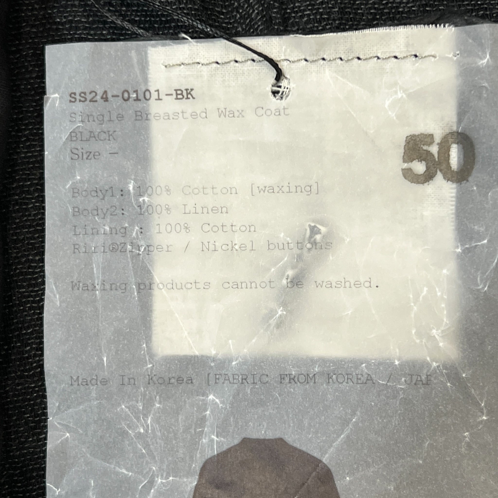 San 2024SS Single Breasted Waxed Cotton Long Coat